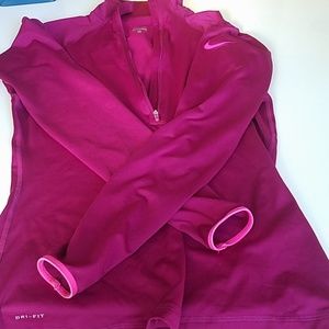 Nike Pro Half zip jacket maroon with hot pink acce